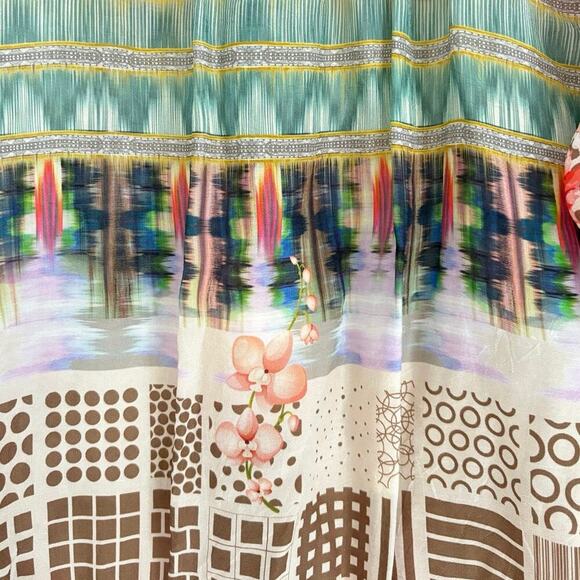 Johnny Was Fawn Beige Button Up Mixed Floral Boho Peasant Blouse Size M Tunic - Picture 10 of 13